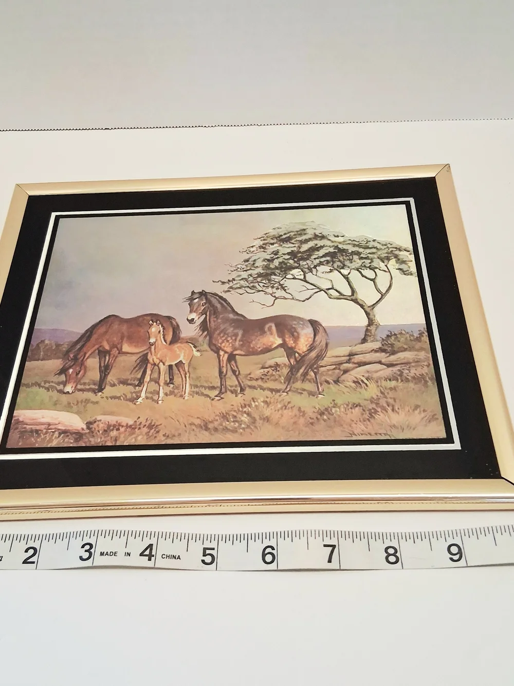 Vintage Ninetta Butterworth Horse Foal Metallic Textured Print Framed Equestrian